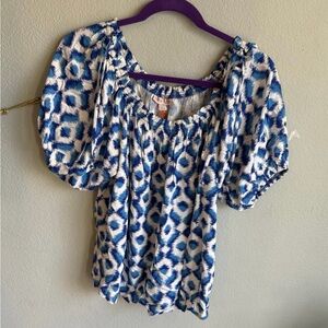Blue and White Women's Top